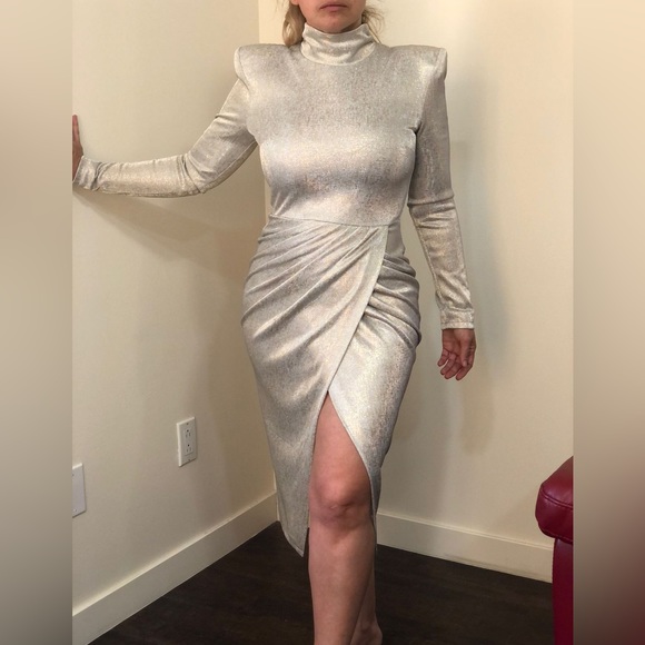 BLITHE Retro Silver/Golden long sleeve dress, size small, asymmetrical, BNWT - Picture 4 of 8